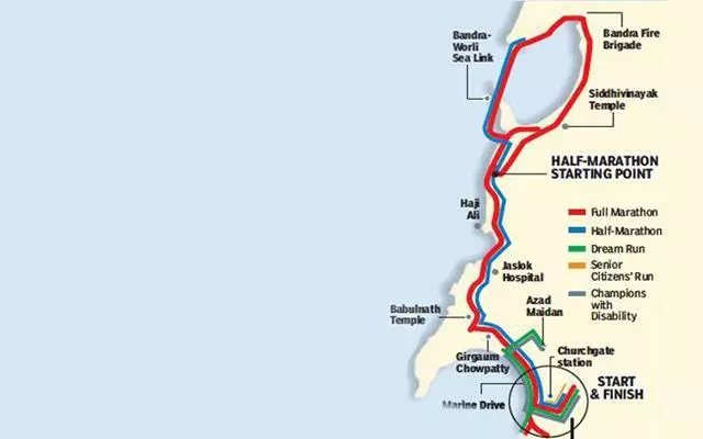Tata Mumbai Marathon — course map