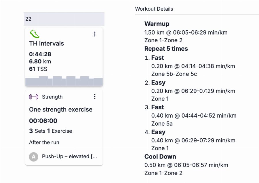 Daily workout details